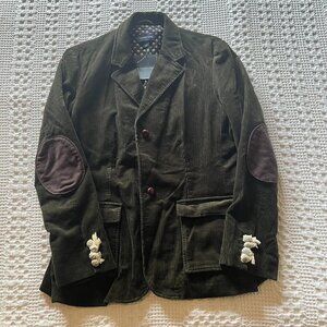 NWT Lands' End Corduroy Women's Medium Blazer  Dark Green w/Brown Elbow Patches